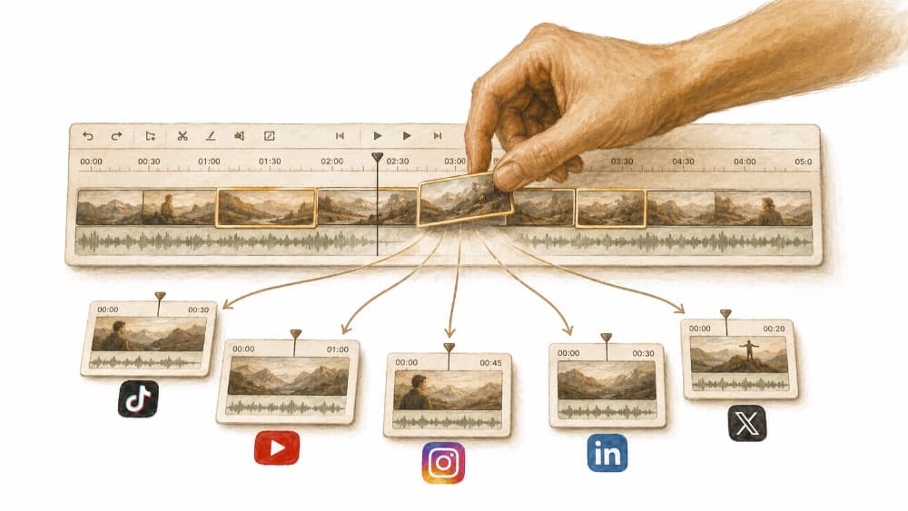 A video timeline being prepared for multiple social platforms