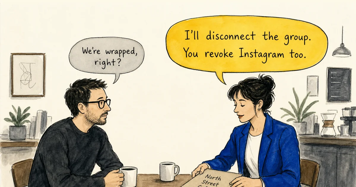 A social media manager disconnects an account group and revokes the social account connection during client offboarding.